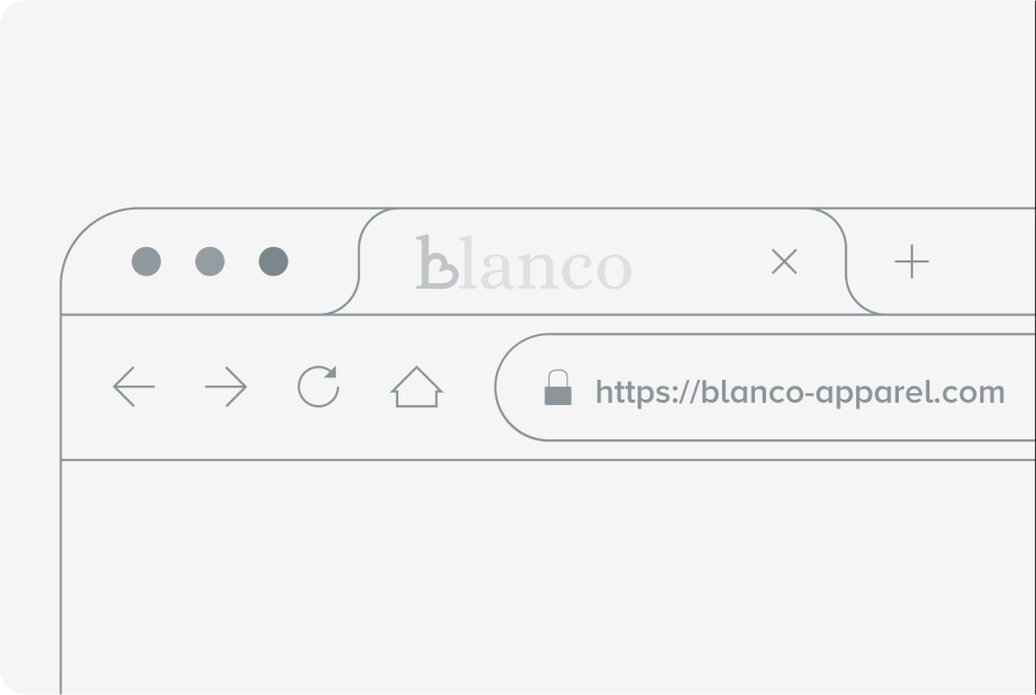 Mockup browser del sito Blanco con URL blanco-apparel.com
