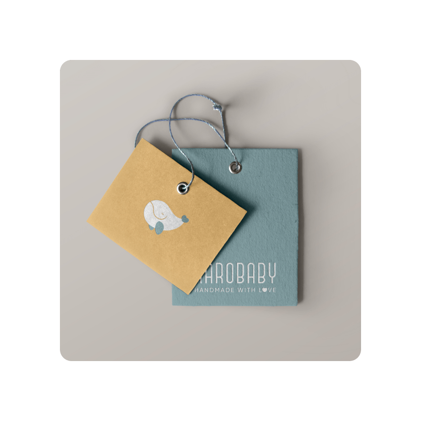 Mockup di packaging per Narobaby: identità per accessori all'uncinetto Made in Italy per neonati