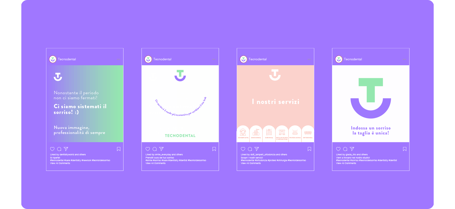 Mockup di packaging per Tecnodental: rebranding per studio dentistico con tono affidabile e contemporaneo