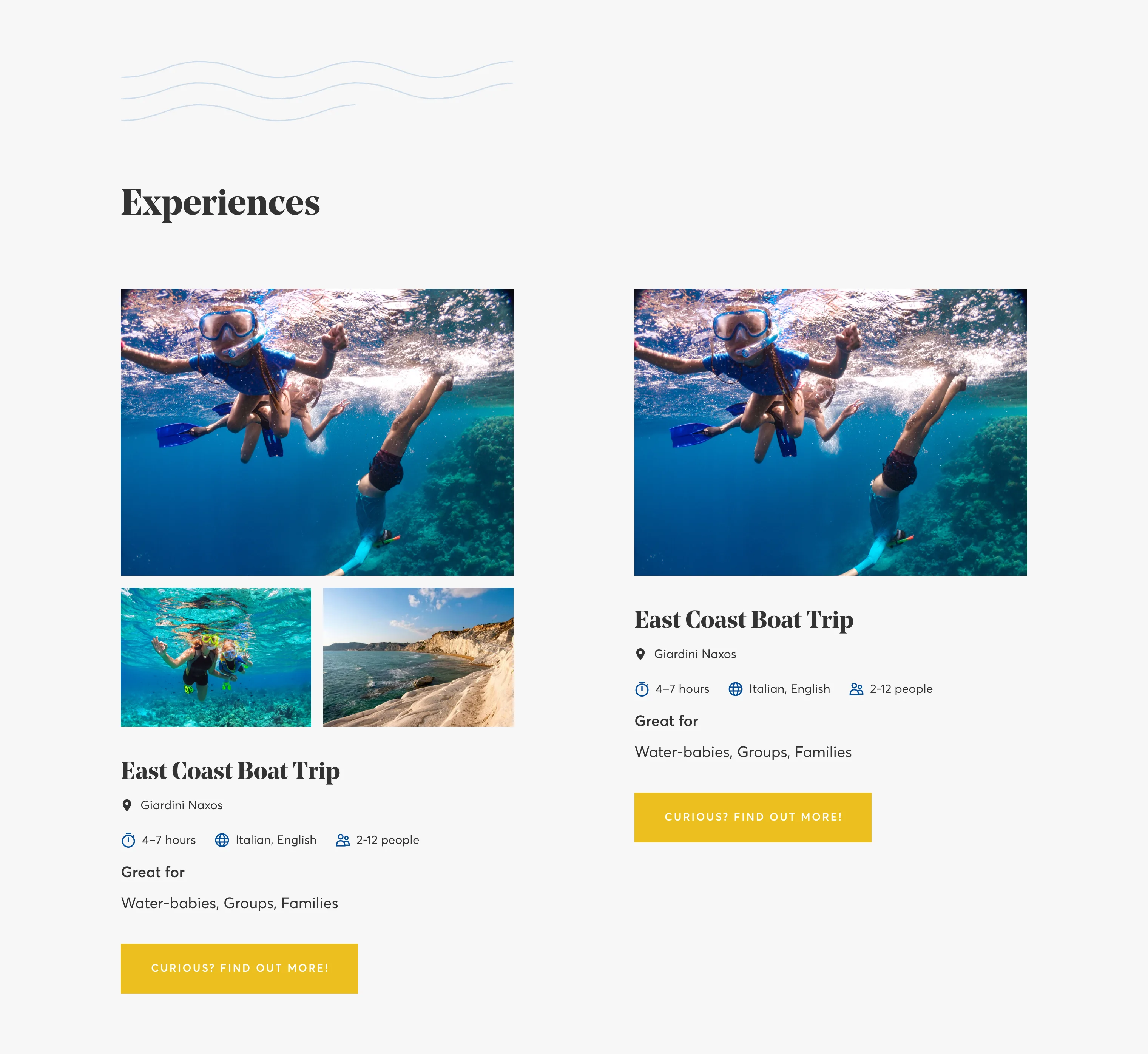 Newsletter Villatravellers con sezione Experiences e immagini snorkeling